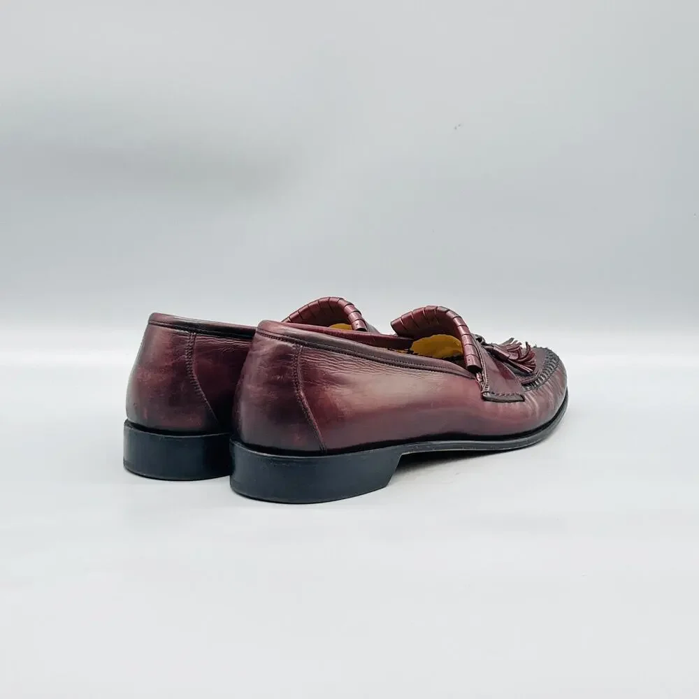 Johnston & Murphy Shoes Mens 8.5 Red Leather Kiltie Tassel Loafers Italy Dress